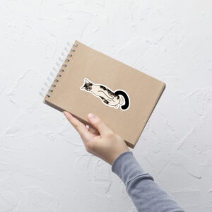 Standing Tabby Munchkin Cat: Comic-Style Sticker on a notebook