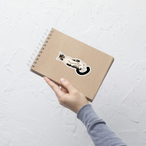 Standing Tabby Munchkin Cat: Comic-Style Sticker on a notebook